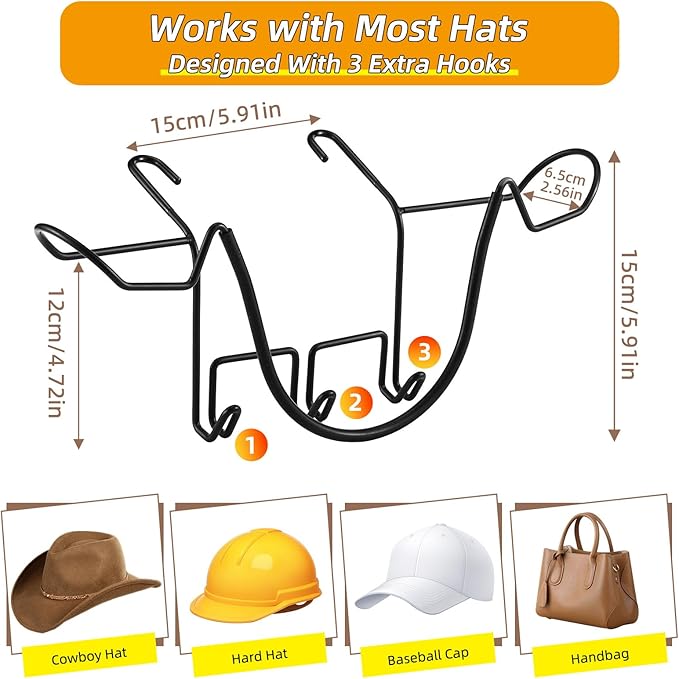 Cowboy Hat Holder Rack for Truck Car SUV (Maintain Hat Shape & Anti-Flip) Hard Hats Hanger Rack Automotive Travel Seat Back Storage Organizer Gifts Accessories for Men Women - Suitable for Most Hats