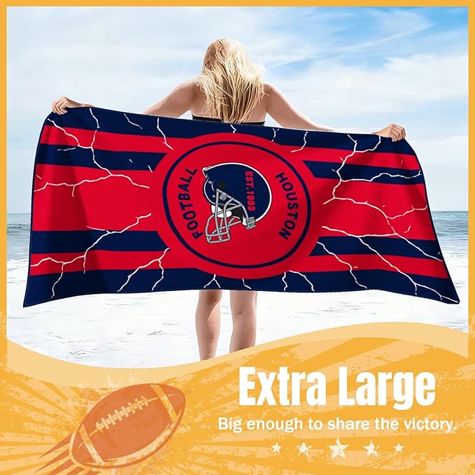 Football Fan Oversized Microfiber Beach Towel Themed XL Sand Free Towels Men Women Texans Team Dad Boyfriend Guy Him Birthday Anniversary Novelty Prank Hilarious