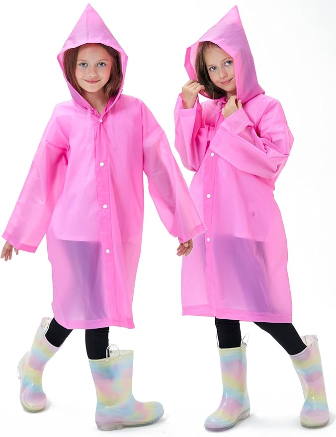 2 Pack Reusable Waterproof Raincoat EVA Emergency Rain Ponchos One Size Rain Jacket for Children, Boys and Girls