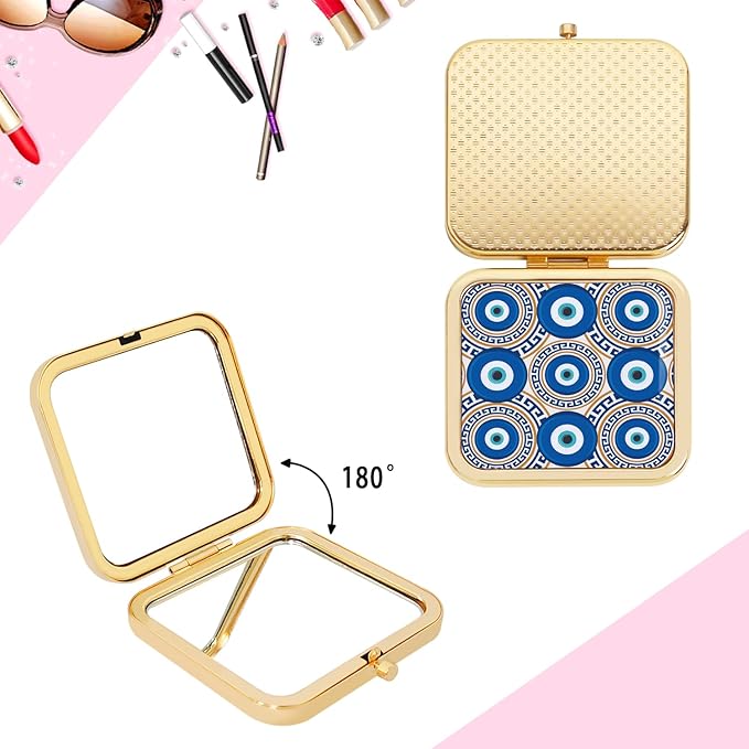 Pocket Mirror, Small Travel Mirror with Magnification, Portable Double-Sided Magnifying Makeup Mirror for Daily Gold Evil Eyes