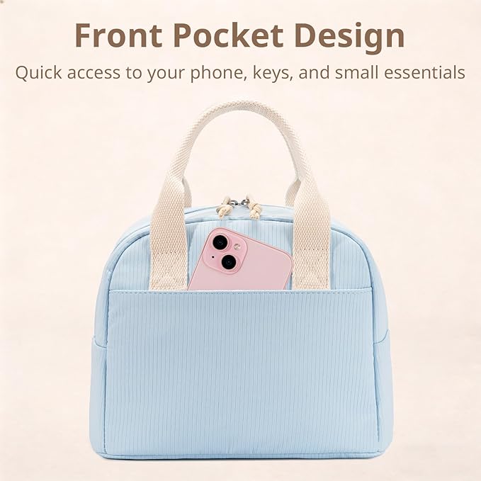 Lunch Bag for Women, Insulated Lunch Box, Reusable Water-Resistant Lunchbox Cooler with Front Pocket, Large Capacity Lunch Tote Bag for Work, Travel, Picnic