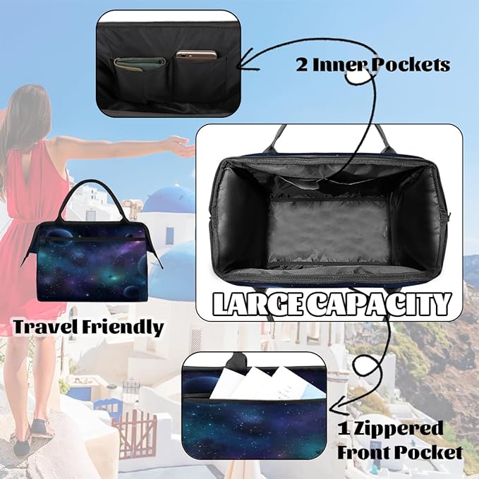 Overnight Weekender Bags for Women Men, Starry Universe With Planets And Stars Waterproof Travel Carry On Duffel Bag, Lightweight Sports Gym Bag for Fitness, Workout, Travel
