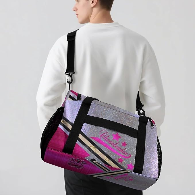 Cheer Fuchsia Pink Cheering Black Waterproof Duffel Bag Gym Dance Sport Perform Training Travel Bag for Teens Adults Women Men Luggage Bag