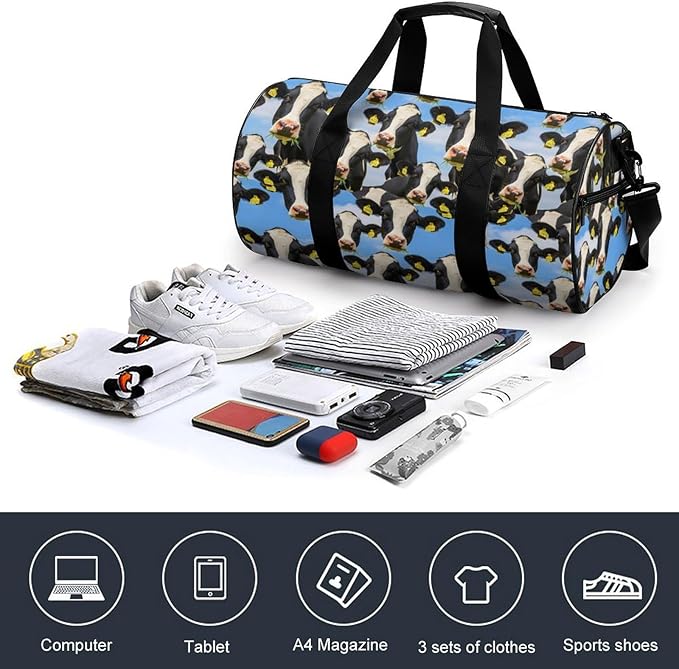 Gym Sports Travel Workout Bag Cow Cattle Dance Gymnastics Bag Lightweight Carry On Bags Foldable Overnight Bags