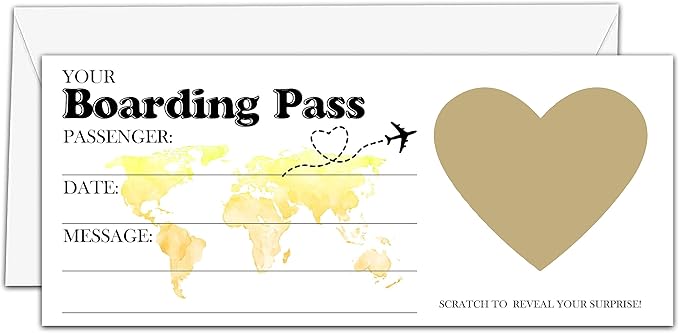 AWSICE Scratch Surprise Boarding Pass, 1 Set Make Your Own DIY Travel Ticket, Surprise Reveal Card Gift for Holiday, Christmas, Wedding, Birthday, Anniversary, Valentine's Day(3.5"x8" Gold)-B004