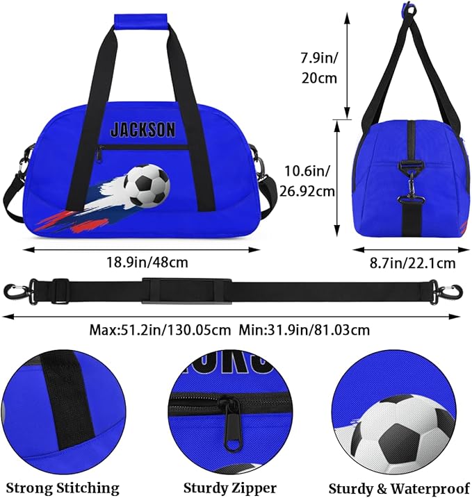Custom Soccer Gym Duffel for Kids Boys,Personalized Duffel Bag Overnight Bags for Travel Weekender Practice Basketball