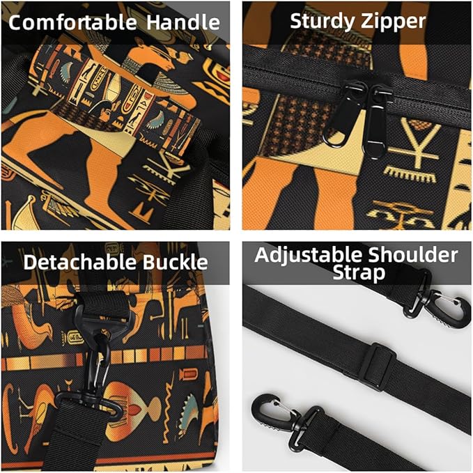 Travel Duffle Bag, Egyptian Hieroglyphs Waterproof Weekender Overnight Bags for Women Men Lightweight Carry on Duffle Gym Bag for Travel, Sports, Fitness, Workout