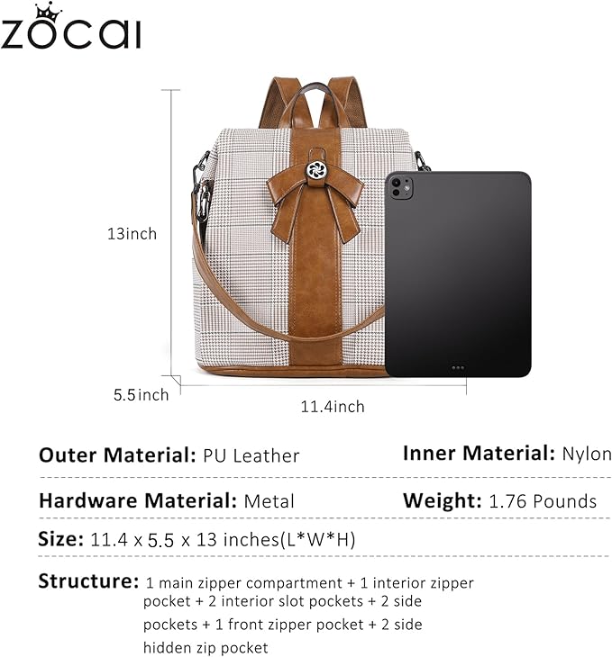 ZOCAI Backpack Purse for Women Fashion Backpack Purses PU Leather Daypacks Anti-Theft Shoulder Bag Satchel Purse