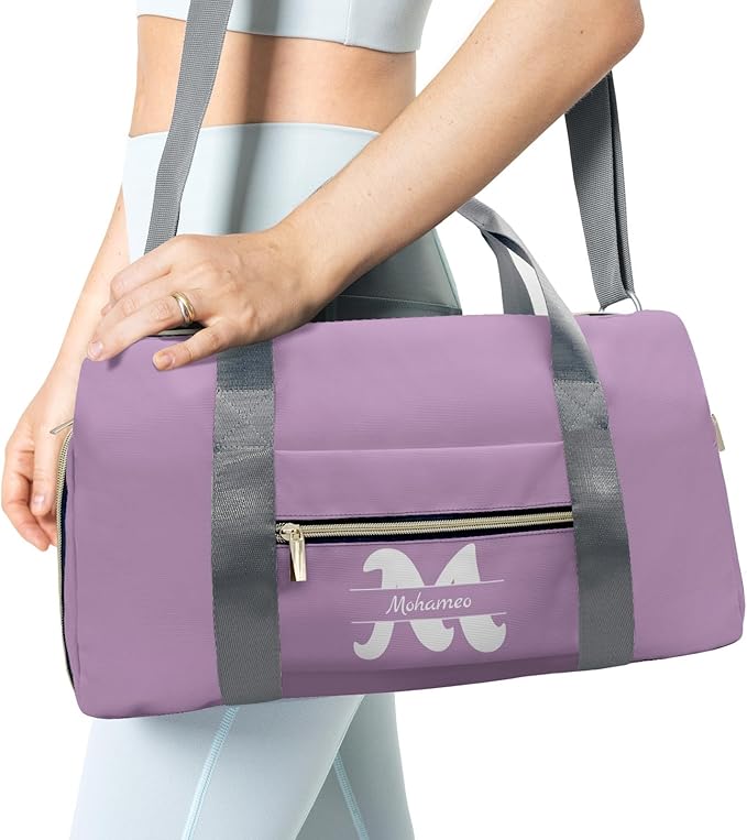 Personalized Tactical Gym Bag For Men，Custom Travel Duffel Bag with Name，Sports Workout Travel Bag with Shoes Compartment-Purple letters