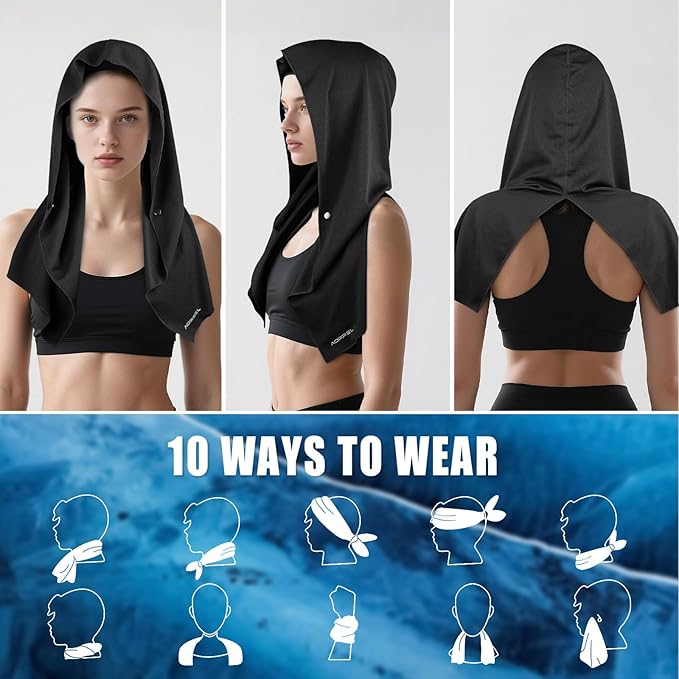 Cooling Hoodie Towel Magnetic Lock Towels for Neck and Face UV Protection, Moisture-Wicking for Camping Gym and Yoga