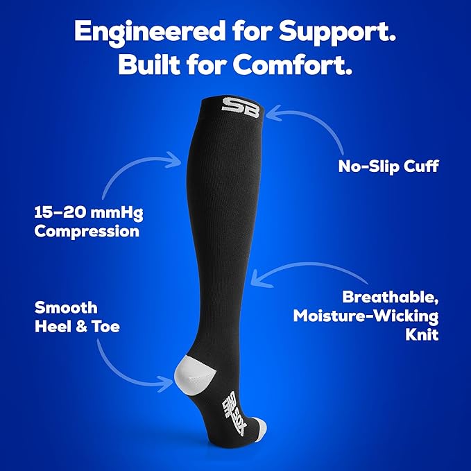 SB SOX Lite Compression Socks for Men & Women (15-20mmHg) – Best Compression Socks for Travel, Sports, and Daily Wear - XXL Sizes too!