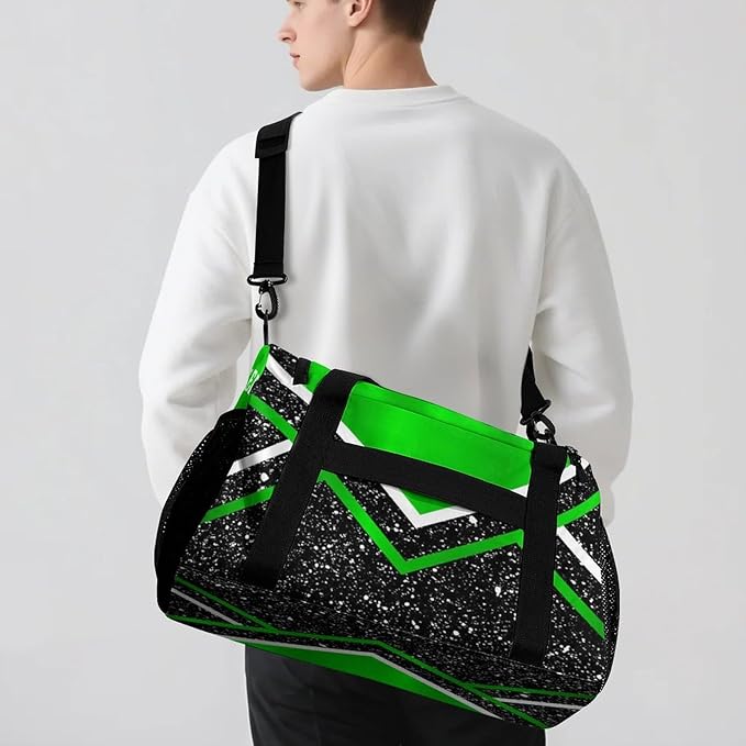 Shoe Bag Green Cheerleaders Black Bling Print Travel Bags Lightweight Duffel Bag Gym Dance Sport Perform Training for Teens Women Men Gym Bags