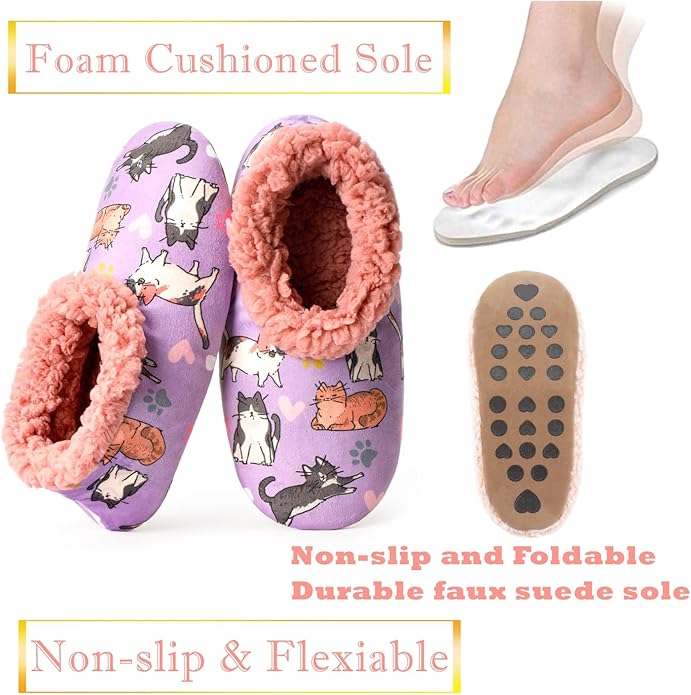 Soft Fuzzy Slippers for Women Indoor, Warm Furry House Sock Shoes Fluffy Lined, Bedroom Booties Non-Slip Gripper Soles, Winter Cozy Christmas Gifts