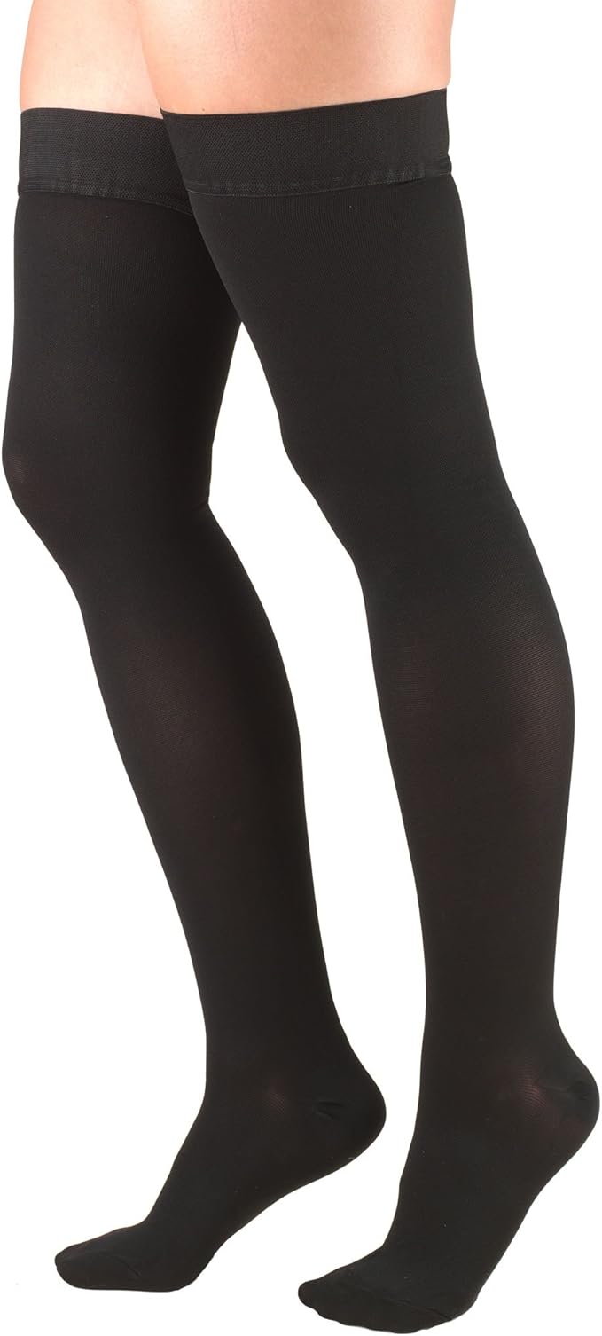 Truform 30-40 mmHg Compression Stockings for Men and Women, Thigh High Length, Dot-Top, Closed Toe, Black, Medium