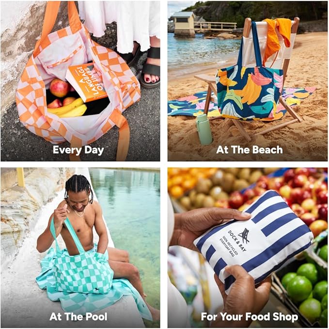 Dock & Bay Everyday Beach Tote Bag - Reusable Carrier Bag for Daily Use - Carries Up to 10kg - 100% Recycled Materials