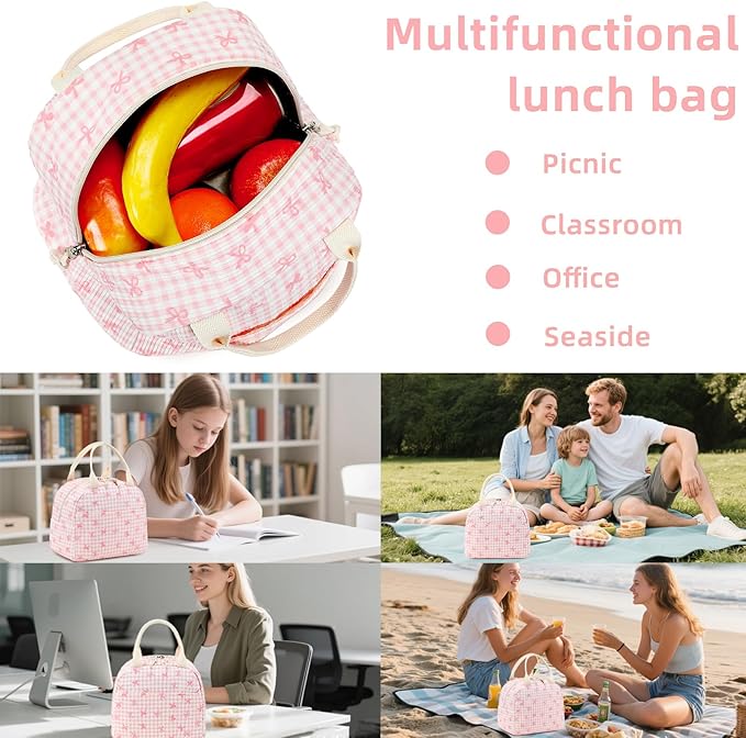 LEDAOU Lunch Box for Women Insulated Lunch Bag Cute Lunchbox Compact Cooler Thermal Reusable Lunch Tote for Work School Picnic Travel