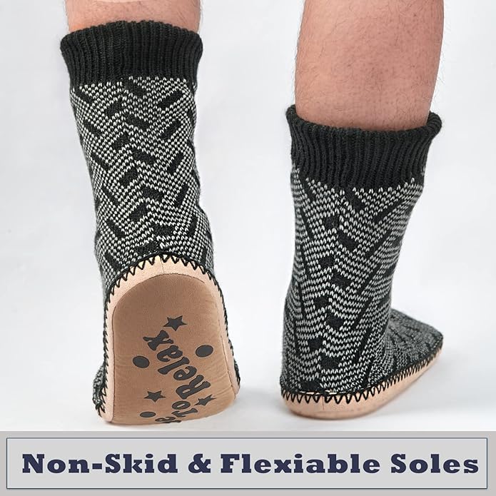 Cozylook Mens Slipper Socks Fleece Lined Non-slip Soles, Winter Soft Thick Cozy Home Boots, Warm Fuzzy House Shoes Indoor