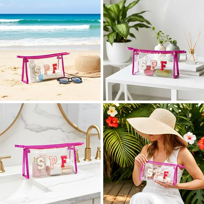 Beach Bag, Waterproof Makeup Bag, Summer Clear Zippered Beach Pouch, Travel Pool Storage Pouch for Sunscreen Cosmetic Swim Women Men
