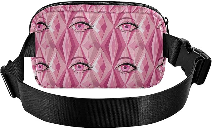 Plaid Pink Eyes Fanny Pack for Women Men Water Resistant Fashion Waist Packs with Adjustable Strap Belt Bag for Travel Workout Jogging Hiking 21220488