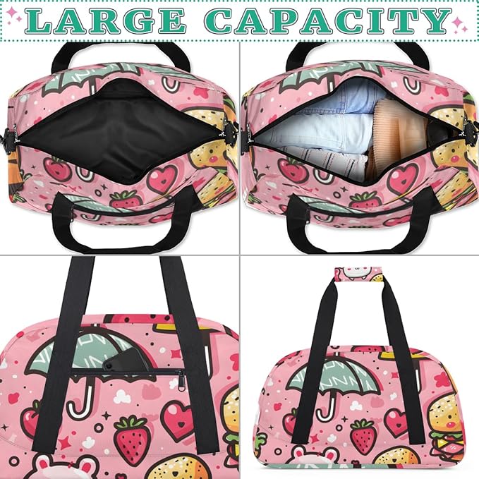 Strawberry Love Burger Kids-Duffel-Bags Gymnastics Dance Bag Carry-On Overnight Travel Gym Lightweight Dance Sports Bags For Girls Boys Kids，