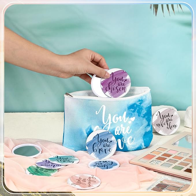 60 Pcs Employee Appreciation Gifts For Women Inspirational Canvas Makeup Bags Portable Compact Mirror Bulk Cosmetic Bags Thank You Gifts for Social Worker Coworkers (Inspiration,Pastel)