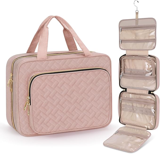Wedama Toiletry Bag for Women, Large Cosmetic Travel Bag, Hanging Toiletry Bag for Bathroom, Thickened PVC Waterproof Makeup Bag, Toiletries Bag for Travel Business Trips and Camping, Baby Pink