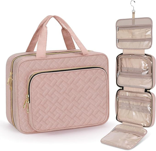 Wedama Toiletry Bag for Women, Large Cosmetic Travel Bag, Hanging Toiletry Bag for Bathroom, Thickened PVC Waterproof Makeup Bag, Toiletries Bag for Travel Business Trips and Camping, Baby Pink