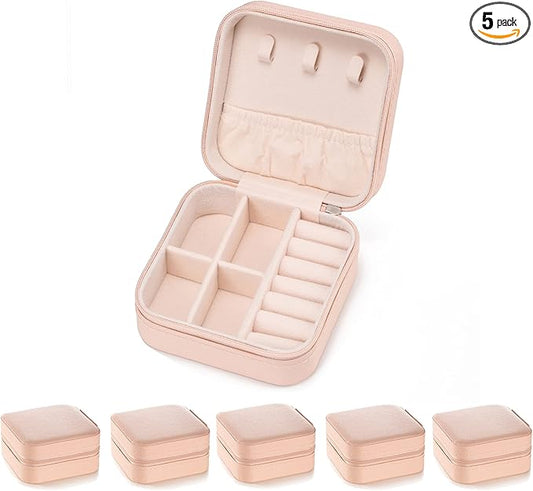 5pack/PU Leather Travel Jewelry Case, Mini Jewelry Box, Small Jewelry Organizer Portable Display Storage Case for Rings Earrings Necklace Bracelet Bangle,Gifts for Girls Women (Pink)
