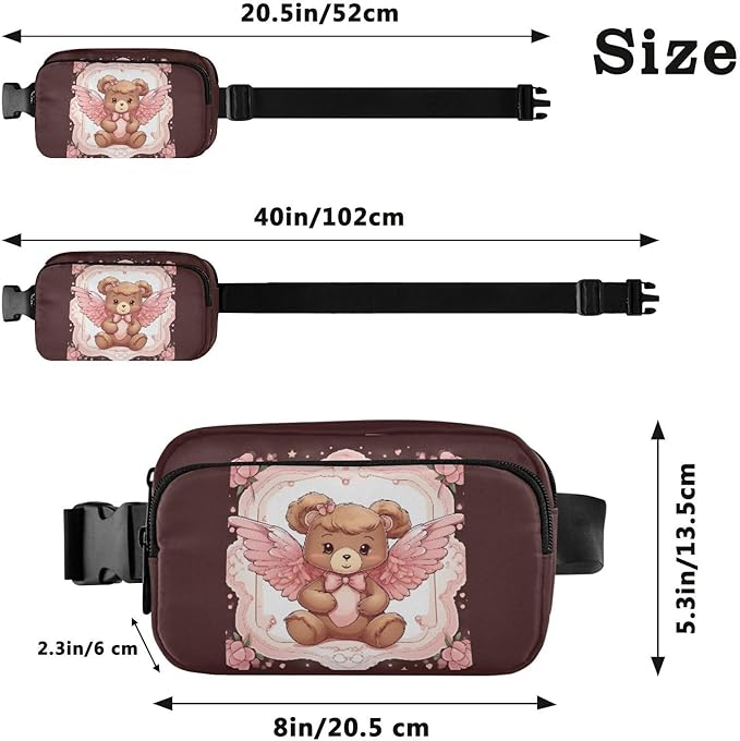 Valentine Angel Teddy Bear Fanny Pack for Women Men Water Resistant Fashion Waist Packs with Adjustable Strap Belt Bag for Travel Workout Jogging Hiking 21218049
