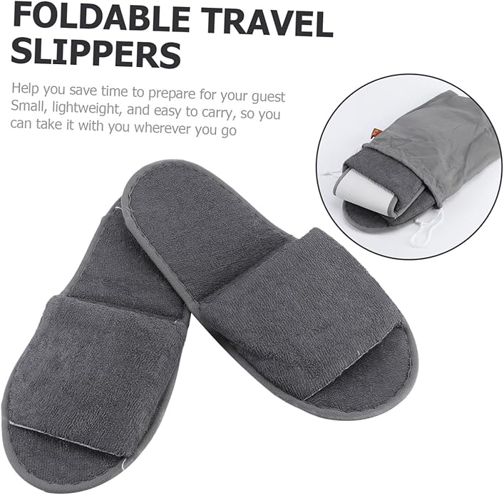 minkissy 2pairs Comfortable Non-slip Travel Slippers for Men and Women Foldable Hotel and Indoor Use Grey for Guests Travelers