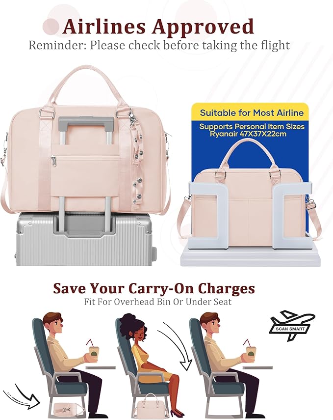 Gym Bag for Women,Travel Duffle Bag for Travel with Wet Pocket Weekender Overnight Carry On Tote Bag Luggage Bag with Trolley Sleeve Personal Item Travel Bag Hospital Diaper Bag Pink
