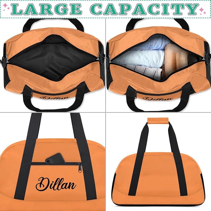 Custom Name Gym Duffel for Kids,Personalized Sports Bag Lightweight Gym Bags for Boys & Girls,Fitness Travel Weekender for Travel, Workout Orange