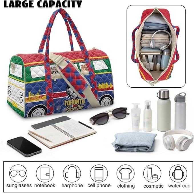 COEQINE Quilted Duffle Bag Men Large Capacity Toronto Van Car Quilted Tote Bag Large Car Travel Bag with Trolley Sleeve