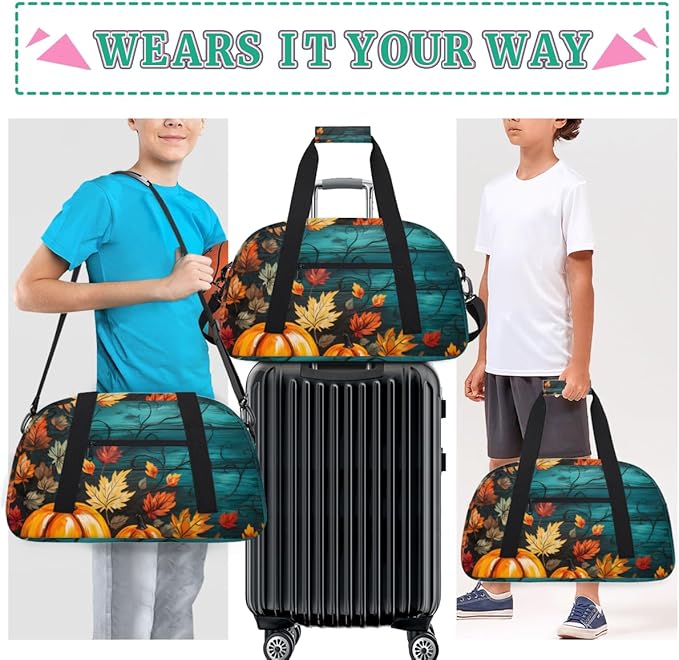 Autumn Pumpkin Kids-Duffel-Bags Gymnastics Dance Bag Carry-On Overnight Travel Gym Lightweight Dance Sports Bags For Girls Boys Kids，