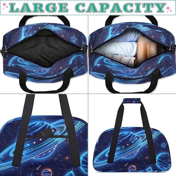 Spacecraft Gym Travel Duffle Bag for Women & Men with Front Zipper Pocket for Sports, Overnight, Weekender, Carry On,Workout & Dance Bag,18.9 * 8.7 * 10.6 in