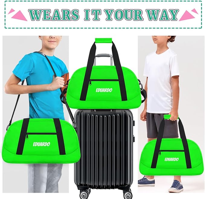 Custom Name Duffle Bag Personalized Kids Gym Bag Travel Overnight Weekender Bag Sports Bag for Boys Girl Green