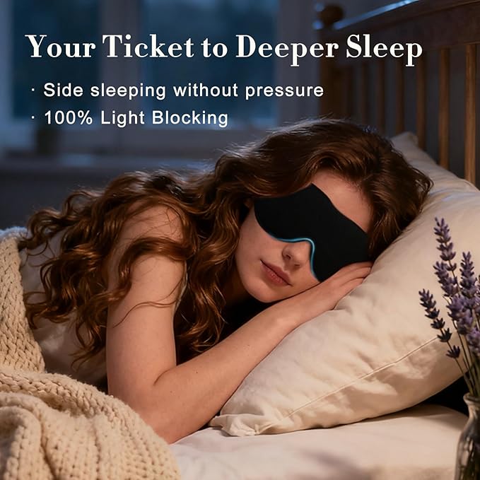 PrettyCare 3D Sleep Mask 2 Pack,Eye Mask for Side Sleeper 3D Contoured Sleeping Mask Blackout Out for Men- Blindfold Airplane with Ear Plugs, Night Masks with Travel Bag (Black&Blue)