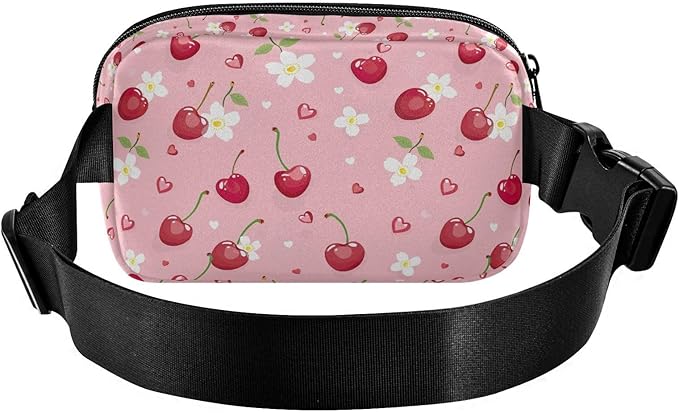 Kawaii Cherries White Flowers Fanny Pack for Women Men Water Resistant Fashion Waist Packs with Adjustable Strap Belt Bag for Travel Workout Jogging Hiking 21219483