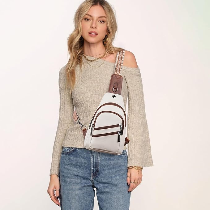 7L Crossboydy Sling Bag for Women Vegan Leather Crossbody Purse Fanny Pack Chest Bag for Travel, Beige
