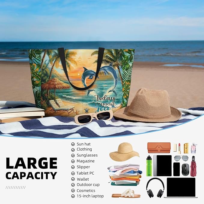 Large Beach Tote Bag Beach Bag Waterproof Sandproof Lightweight Women Tote