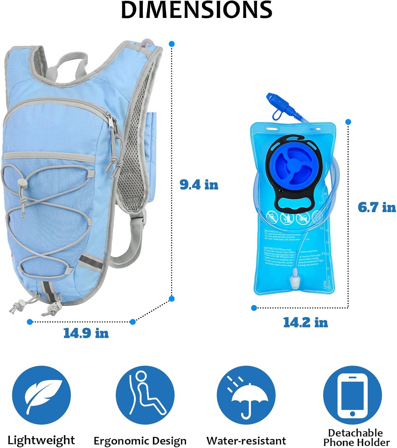 Lightweight Hydration Backpack 2L Water Bladder Pack for Running, Cycling, Hiking – Anti-Theft Water Backpack with Phone Holder, Trekking Pole Holder & Reflective Strips for Men & Women