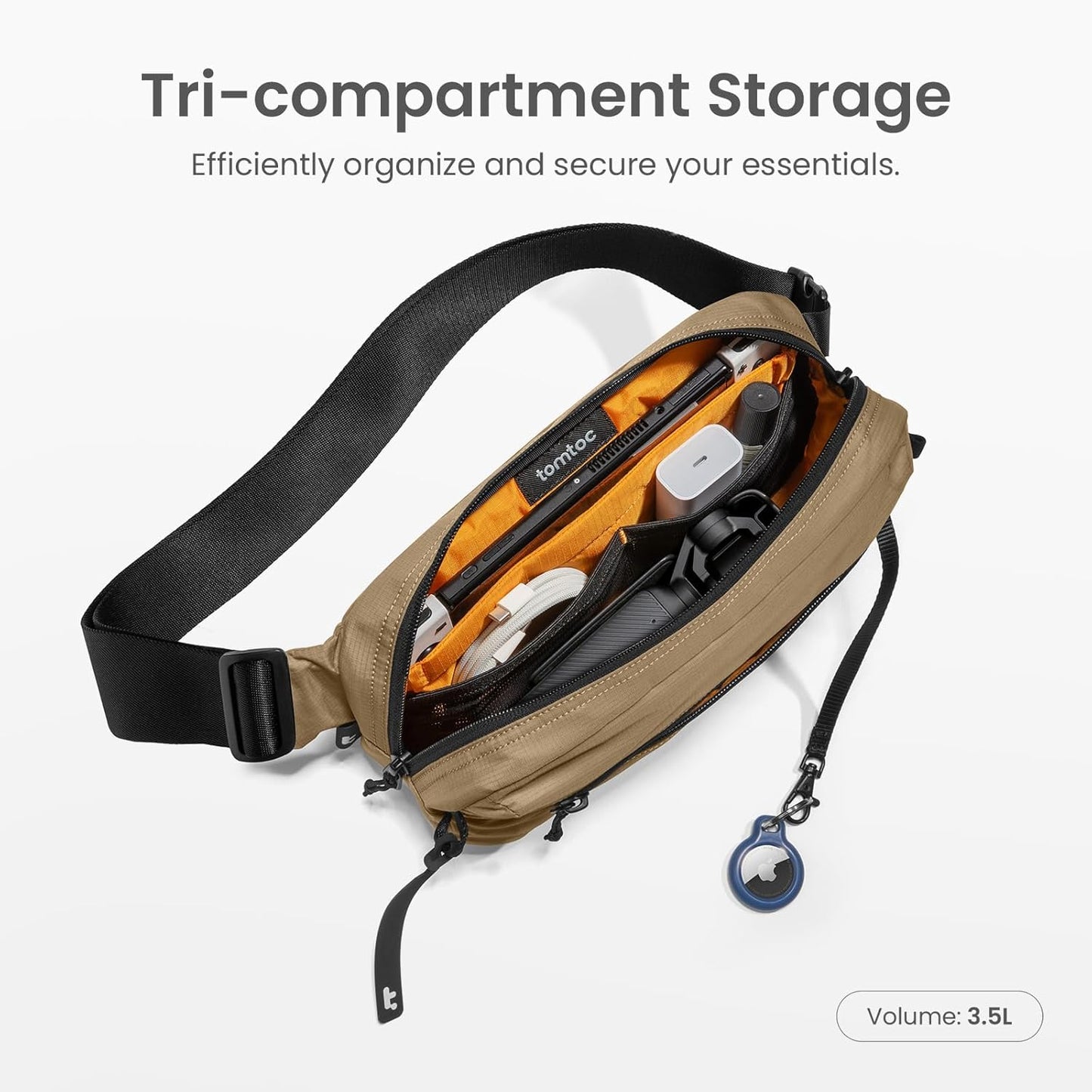 tomtoc 3.5L Sling Bag with RFID Blocking, Crossbody Bag Chest Shoulder Pack for Men and Women, Water-resistant Lightweight Casual Waist Fanny Pack for Travel/Daily Use