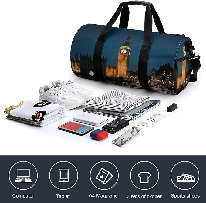 Sports Gym Bag for Women Men Travel Duffel Bag Tote Weekender Bag Big Ben Carry on Overnight Bag for Travel Swimming Fitness Workout Sports Duffle Bag