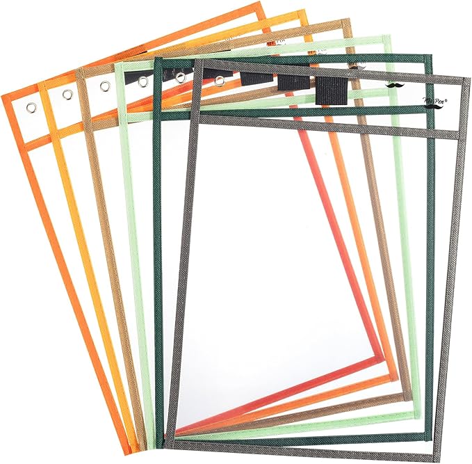 Mr. Pen Dry Erase Pocket Sleeves, 6 Pack, 10 x 14 inches, Plastic, Colorful, Dry Erase Sheets