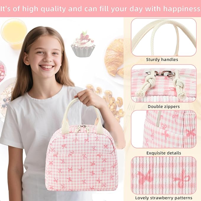 LEDAOU Lunch Box for Women Insulated Lunch Bag Cute Lunchbox Compact Cooler Thermal Reusable Lunch Tote for Work School Picnic Travel