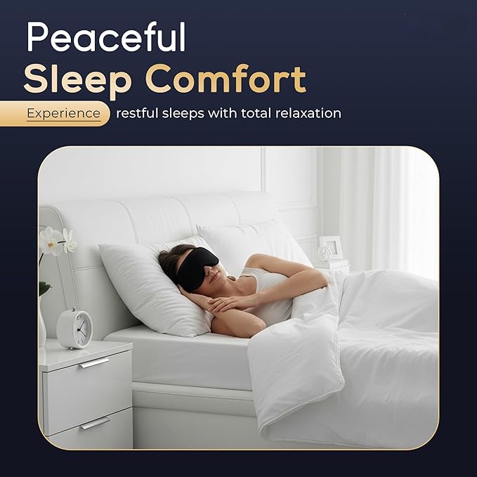 NOKSA 3D Contoured Sleep Mask for Men & Women – Ultra Soft Memory Foam, Zero Pressure Eye Cups, Adjustable Comfort Band, 100% Light Blocking for Deep Sleep, Travel & Light Sensitivity