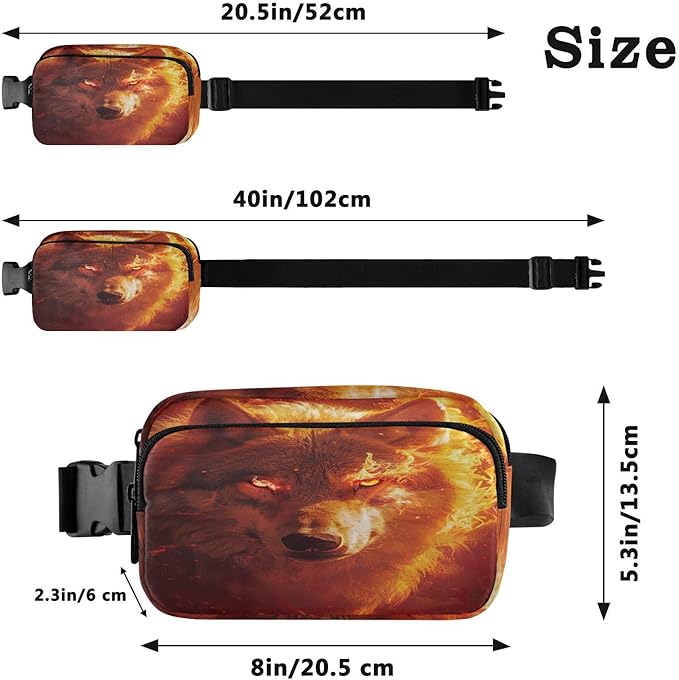 Fire Flame Wolf Head Fanny Pack for Women Men Water Resistant Fashion Waist Packs with Adjustable Strap Belt Bag for Travel Workout Jogging Hiking 21220174