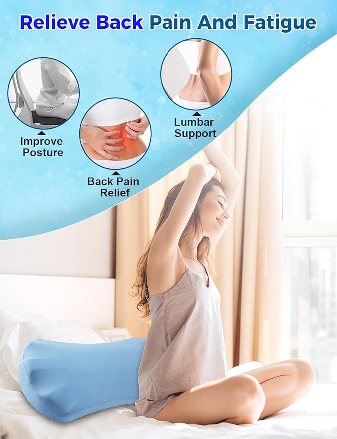 Lumbar Support Pillow for Bed – Memory Foam Lower Back Pain Relief Pillow for Sleeping, Ergonomic Lumbar Pillow for Side & Back Sleepers, Sciatica & Hip Pain Relief, Washable Cooling Cover