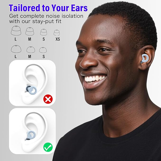 Ear Plugs for Sleeping Noise Cancelling, Reusable 35-46dB Noise Reduction Earplugs with 7 Silicone Ear Tips & Carry Case, Comfortable Hearing Protection for Sleep, Work, Study, Travel & Concerts Blue
