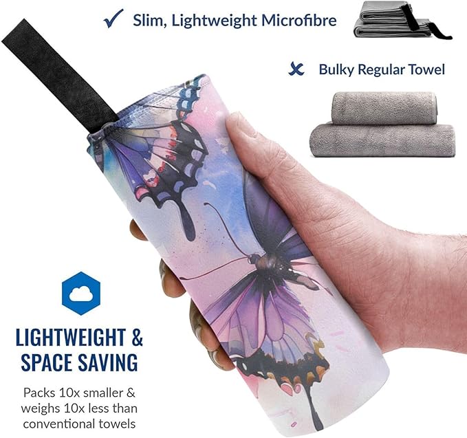 Watercolor Butterflies Sand Free Beach Towel – 27.5"X55" Quick Dry Microfiber Beach Towels For Travel, Swimming, Pool, And Camping, Absorbent And Compact Beach Essential For Women, And Men